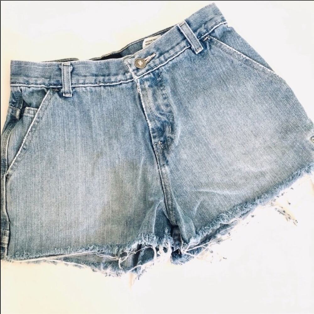 VINTAGE XHILARATION Denim Jeans Washed Blue Distressed Cutoffs Shorts 3